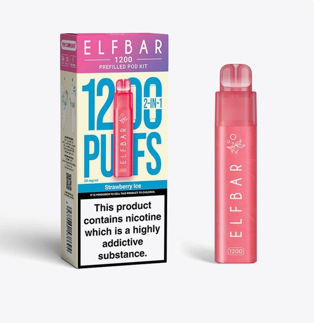 2 in 1 Elfbar 1200 Puffs Prefilled Pod Kit - Box of 5 available in Strawberry Ice Flavour at UK Vaper Wholesale
