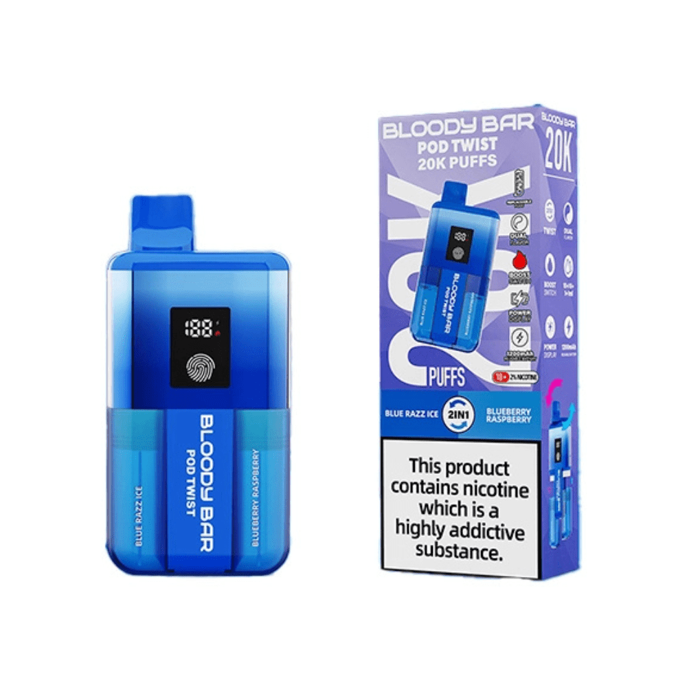 Bloody Bar Pod Twist 20K Prefilled Pod Kit Box of 5 in Blue Razz Ice at UK Vaper Wholesale