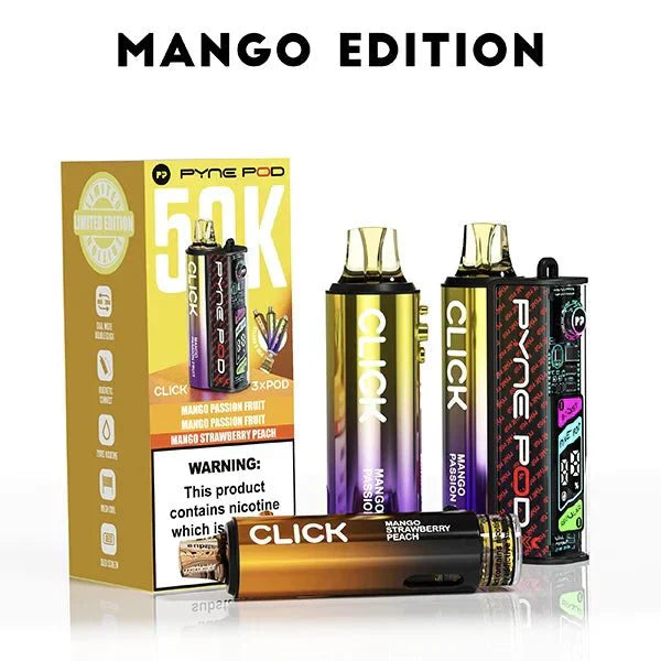 Pyne Pod Click 50k Prefilled Pod Vape Kit Box of 5 - Mango Edition at UK Vaper Wholesale