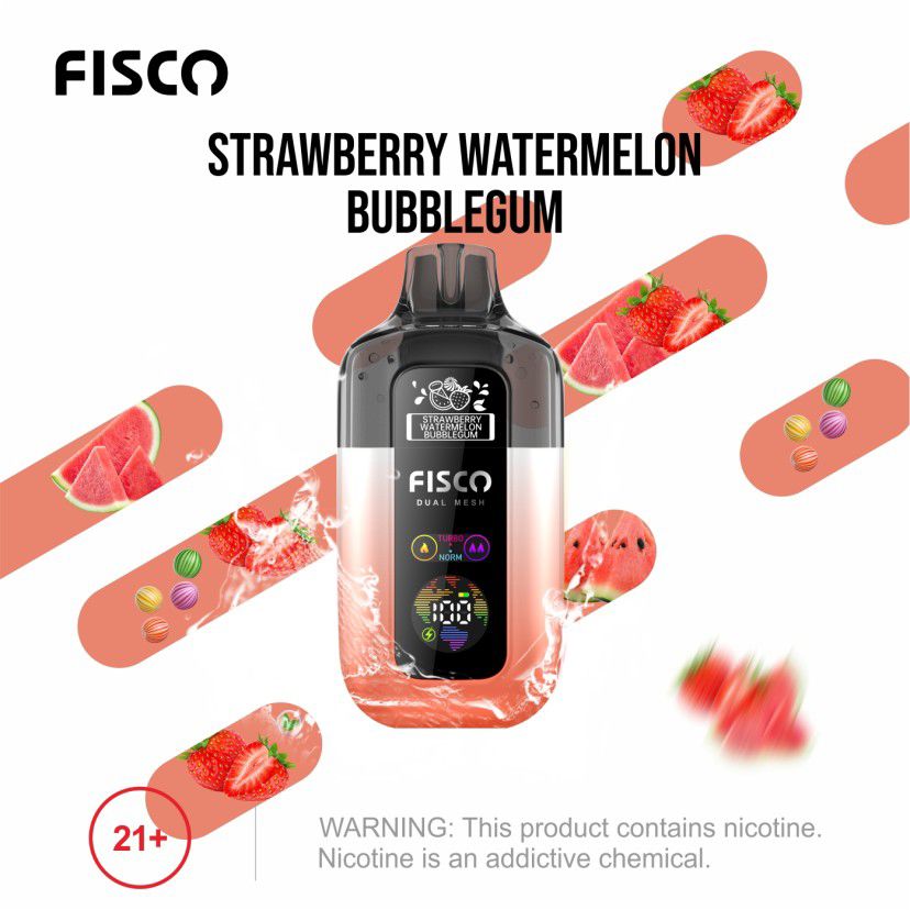 Fisco Point Pro 7000 Puff Pre-Filled Pod Kit - Box of 5 in Strawberry Watermelon Bubblegum Flavour Available at UK Vaper Wholesale