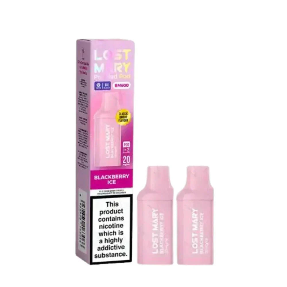 Lost Mary BM600 Prefilled Pods box of 10 in Blackberry ice Flavour at UK Vaper Wholesale