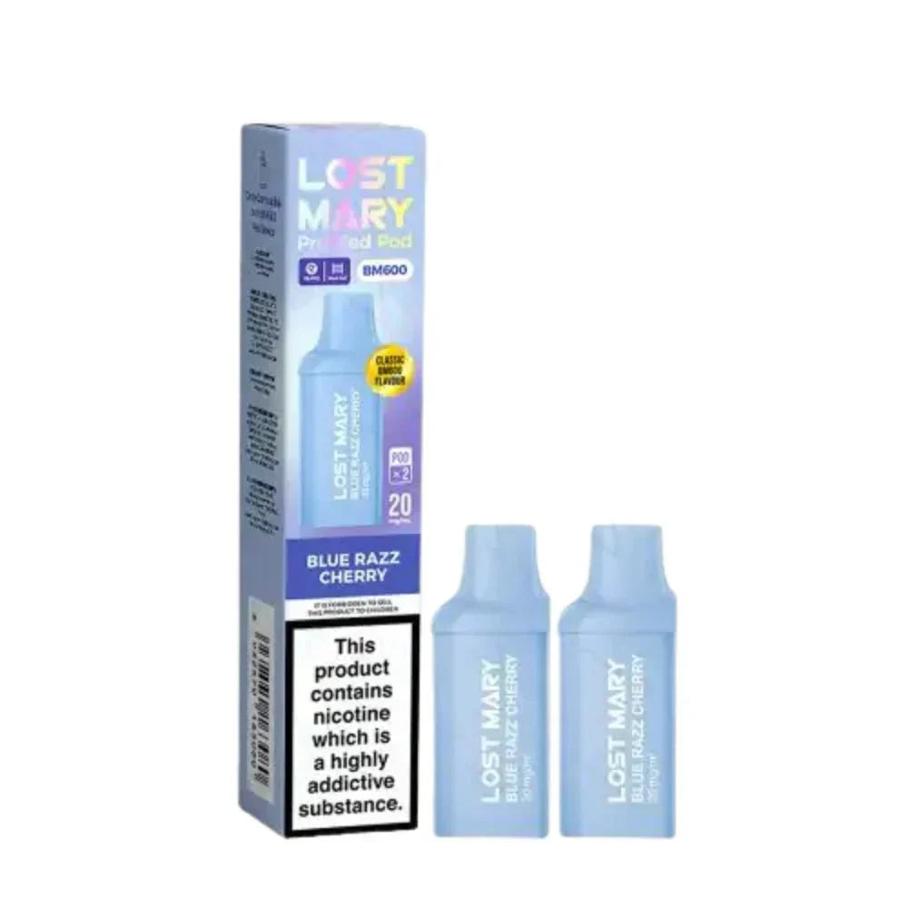 Lost Mary BM600 Prefilled Pods box of 10 in Blue Razz Cherry Flavour at UK Vaper Wholesale