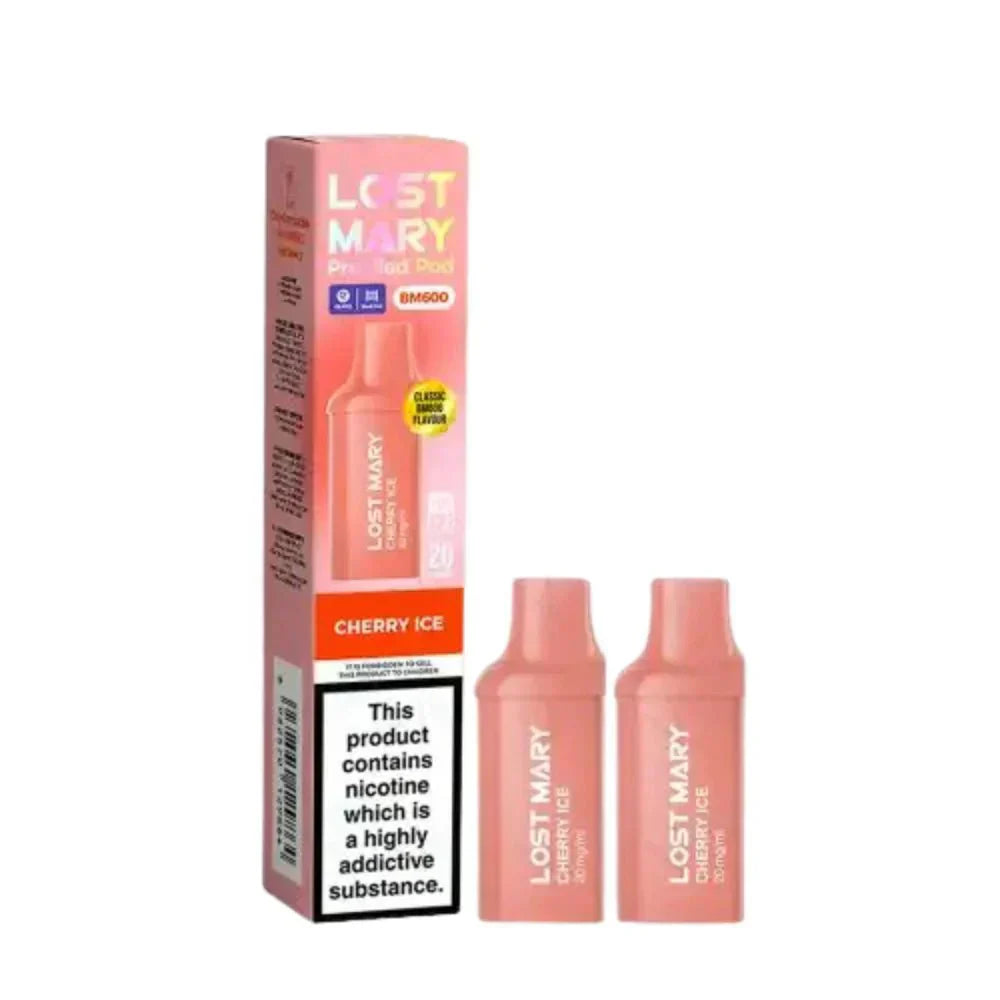 Lost Mary BM600 Prefilled Pods box of 10 in Cherry ice Flavour at UK Vaper Wholesale