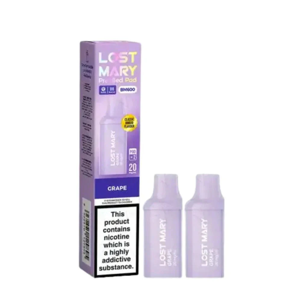 Lost Mary BM600 Prefilled Pods box of 10 in Grape Flavour at UK Vaper Wholesale