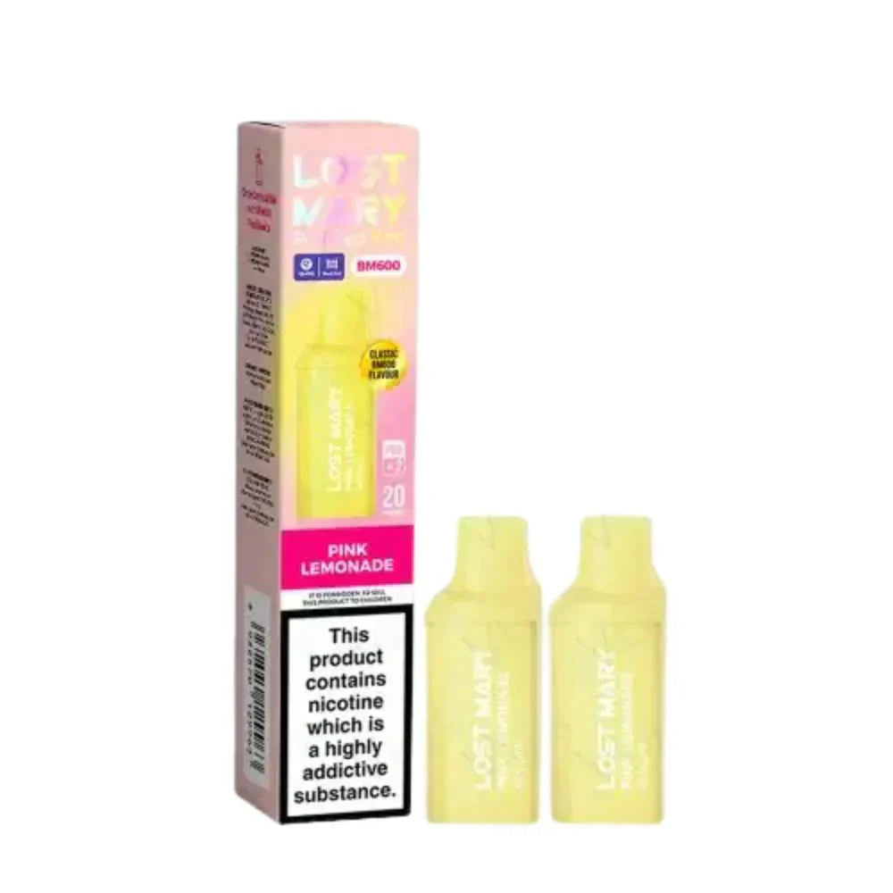 Lost Mary BM600 Prefilled Pods box of 10 in Pink Lemonade Flavour at UK Vaper Wholesale